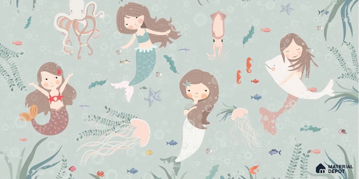 Cute Mermaids Wall Mural for Kids Room Soft Feel (Customised Wallpaper)