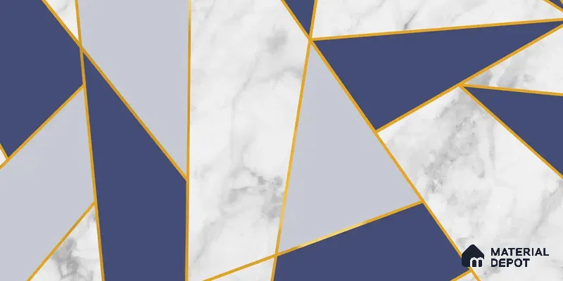 Golden Stripes With Marble Design Room Customised Blue Canvas (Customised Wallpaper)