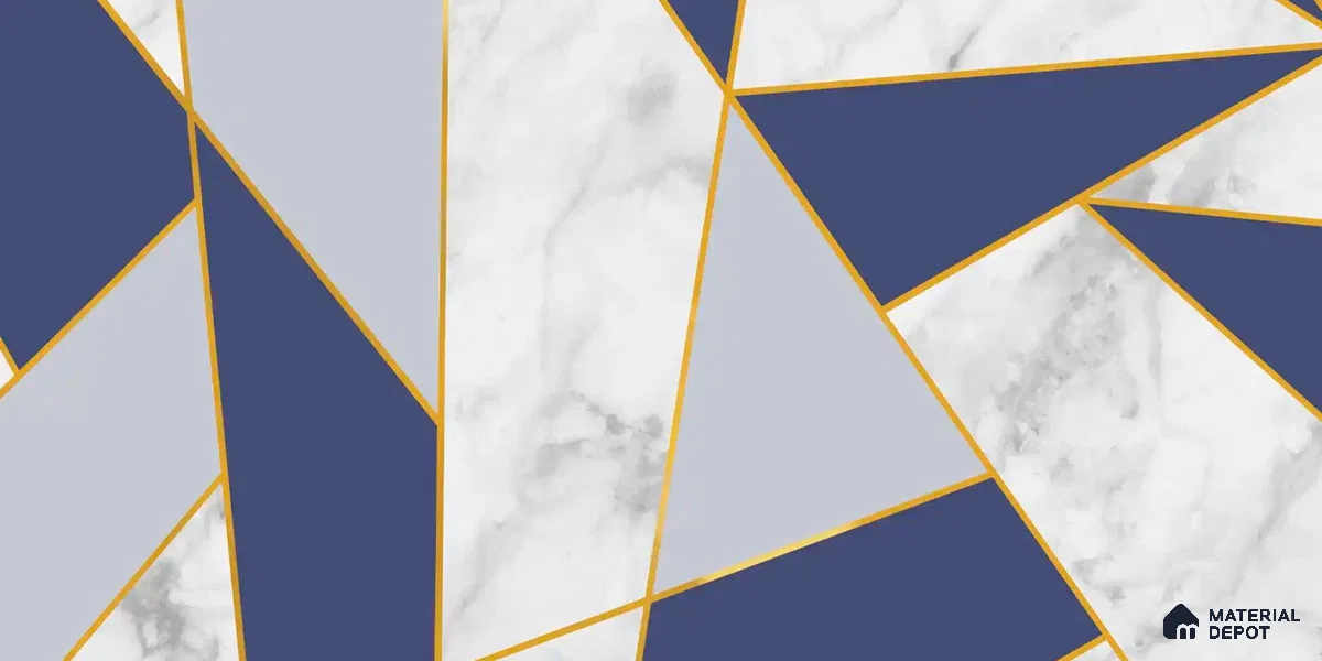 Golden Stripes With Marble Design Room Customised Blue Canvas (Customised Wallpaper)