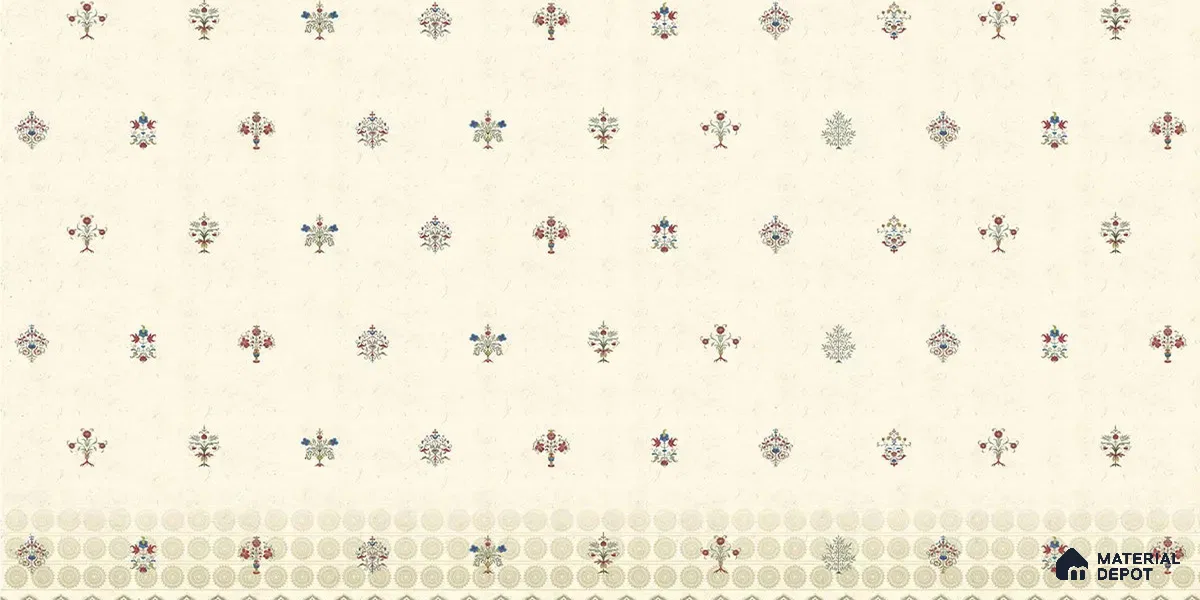 WP 03672 | Yellow Indian Motif for Rooms | Off-White & Grey Ditsy Sprig Floral Look Wallpaper Soft Feel (Customised Size)