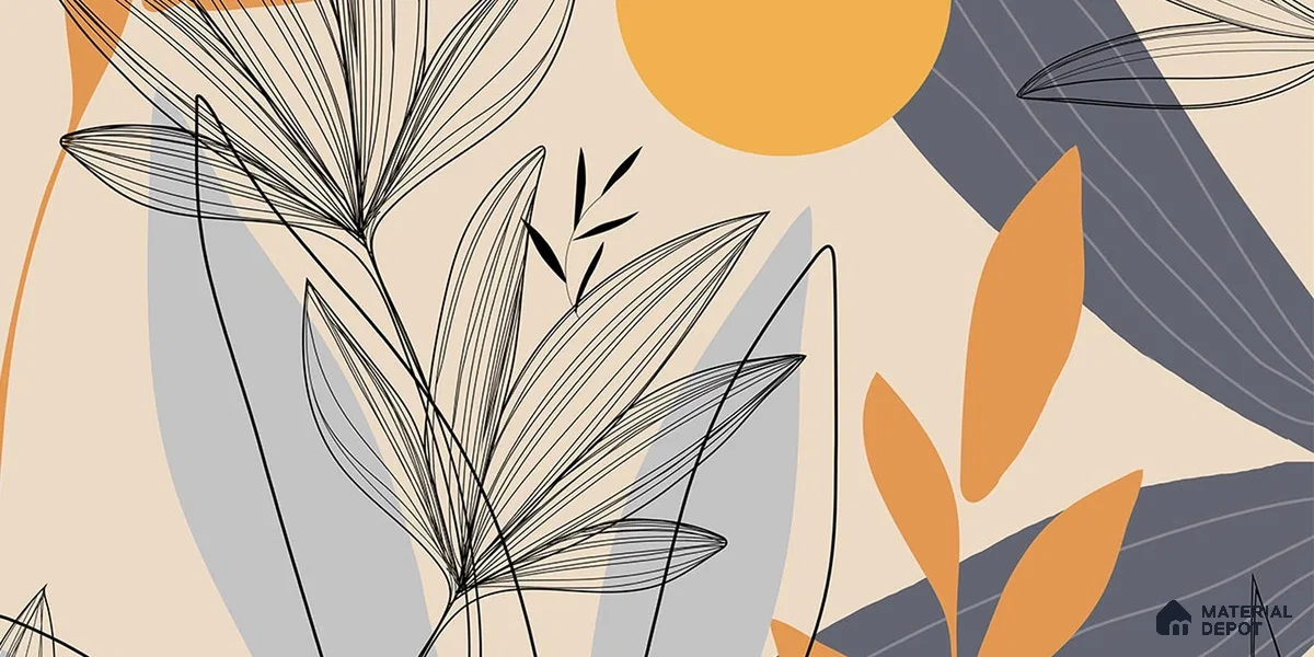 Sunrise Abstract Floral Line Art for Wall Soft Feel (Customised Wallpaper)