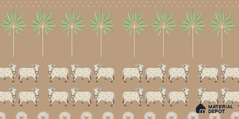 Pichwai Cow Painting Inspired for Walls, Brown Color Customised Soft Feel (Customised Wallpaper)