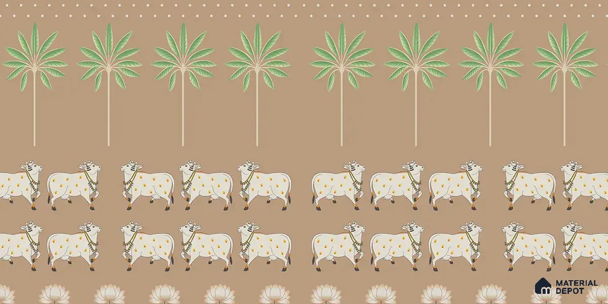 Pichwai Cow Painting Inspired for Walls, Brown Color Customised Soft Feel (Customised Wallpaper)