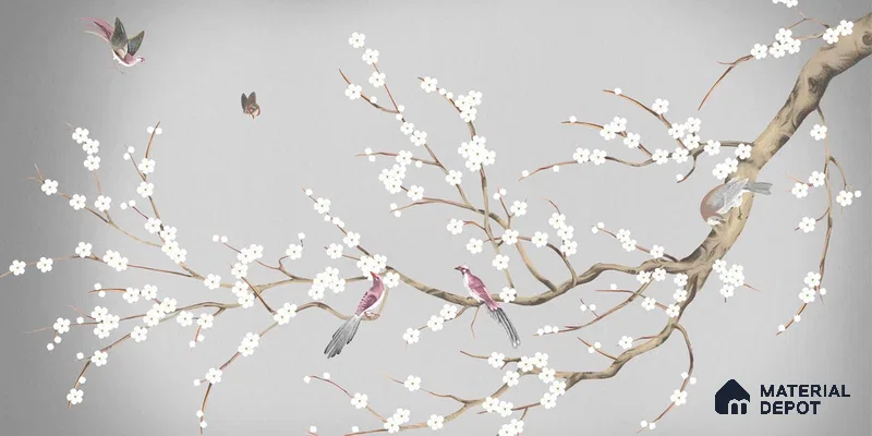 Plum Blossom Chinoiserie Style for Rooms Handmade (Customised Wallpaper)