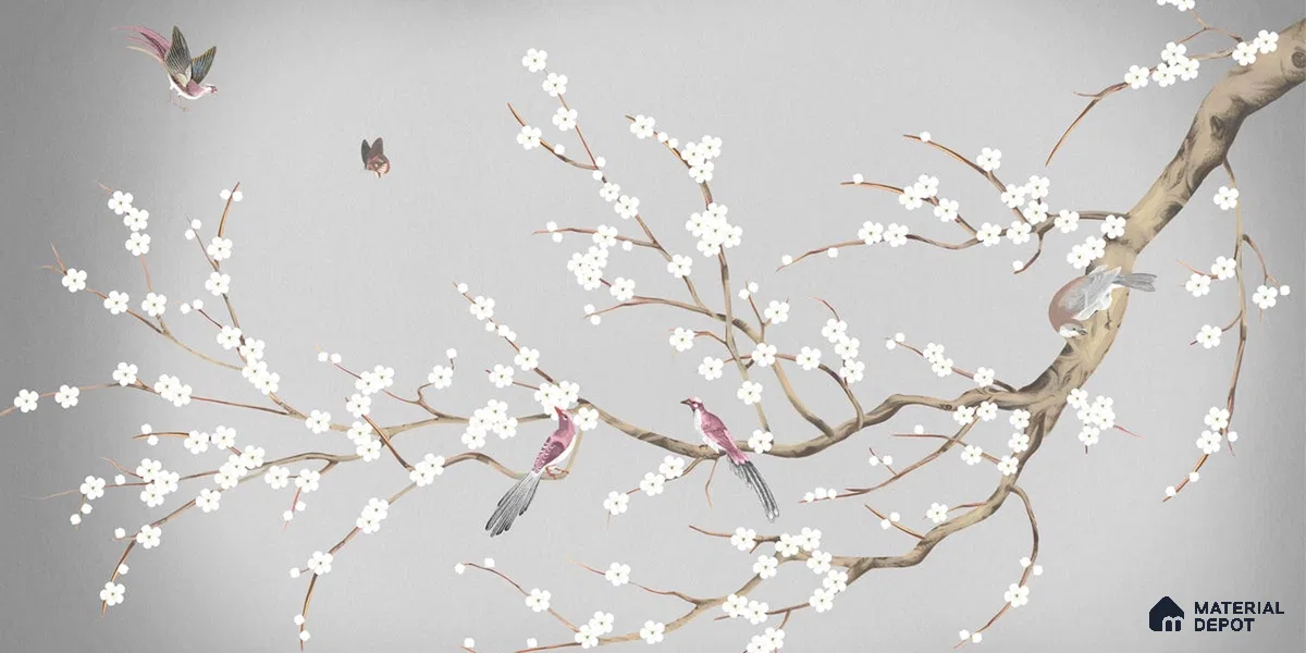 Plum Blossom Chinoiserie Style for Rooms Soft Feel (Customised Wallpaper)