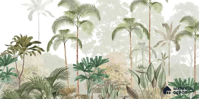 Kaira, Nature Theme Tropical Handmade Wallpaper for Rooms, Green (Customised Size)