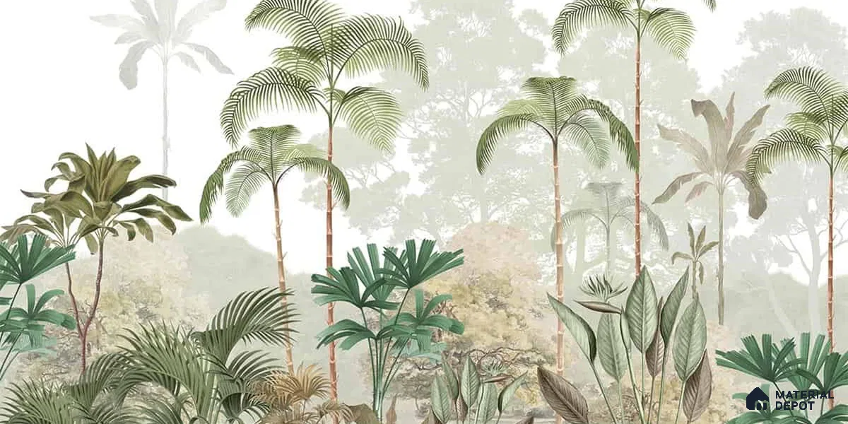 Kaira, Nature Theme Tropical Canvas Wallpaper for Rooms, Green (Customised Size)