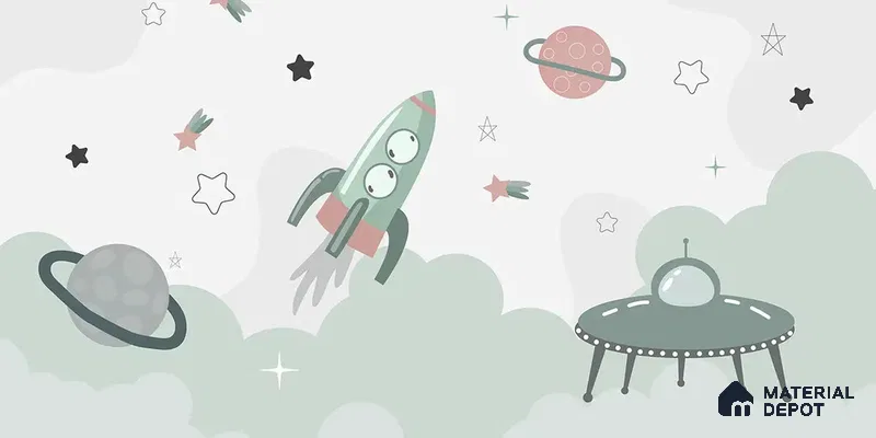 Green and Pink Space Theme Children Soft Feel Wallpaper (Customized Wallpaper)