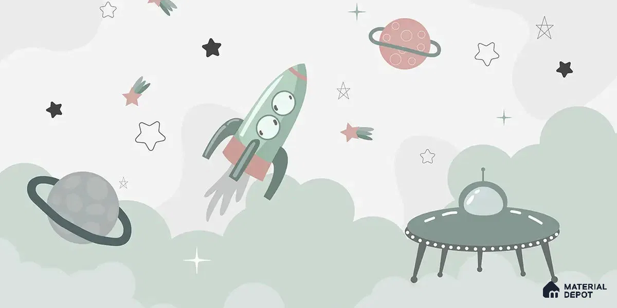 Green and Pink Space Theme Children Soft Feel Wallpaper (Customized Wallpaper)