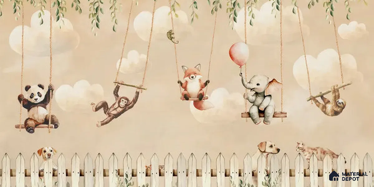 Giggle Garden Dusky Amber Kids Room Wallpaper Handmade (Customized Size Wallpaper)