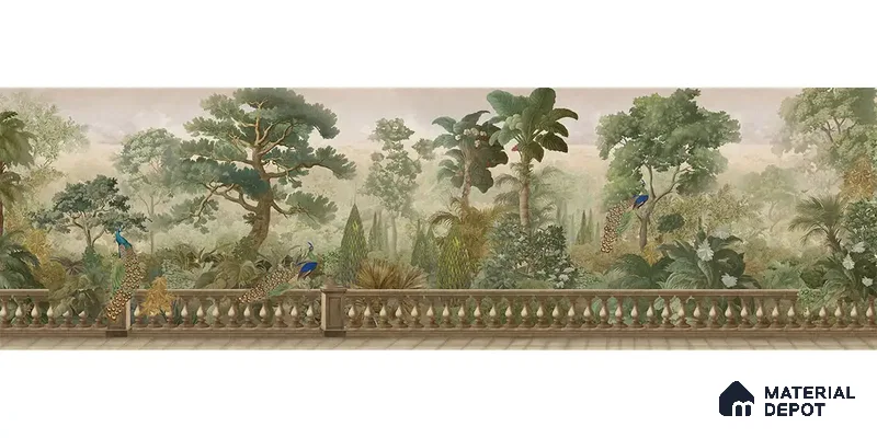 Peacock Garden, Jungle Theme Canvas Wallpaper for Walls (Customized Size Wallpaper)