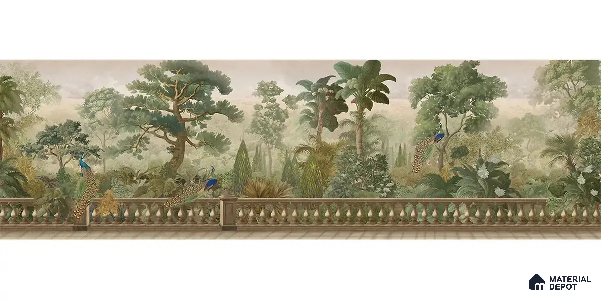 Peacock Garden, Jungle Theme Canvas Wallpaper for Walls (Customized Size Wallpaper)