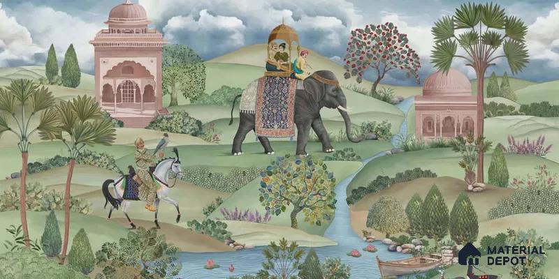 Shaan, Indian Scenic Design Customised Handmade Wallpaper for Rooms