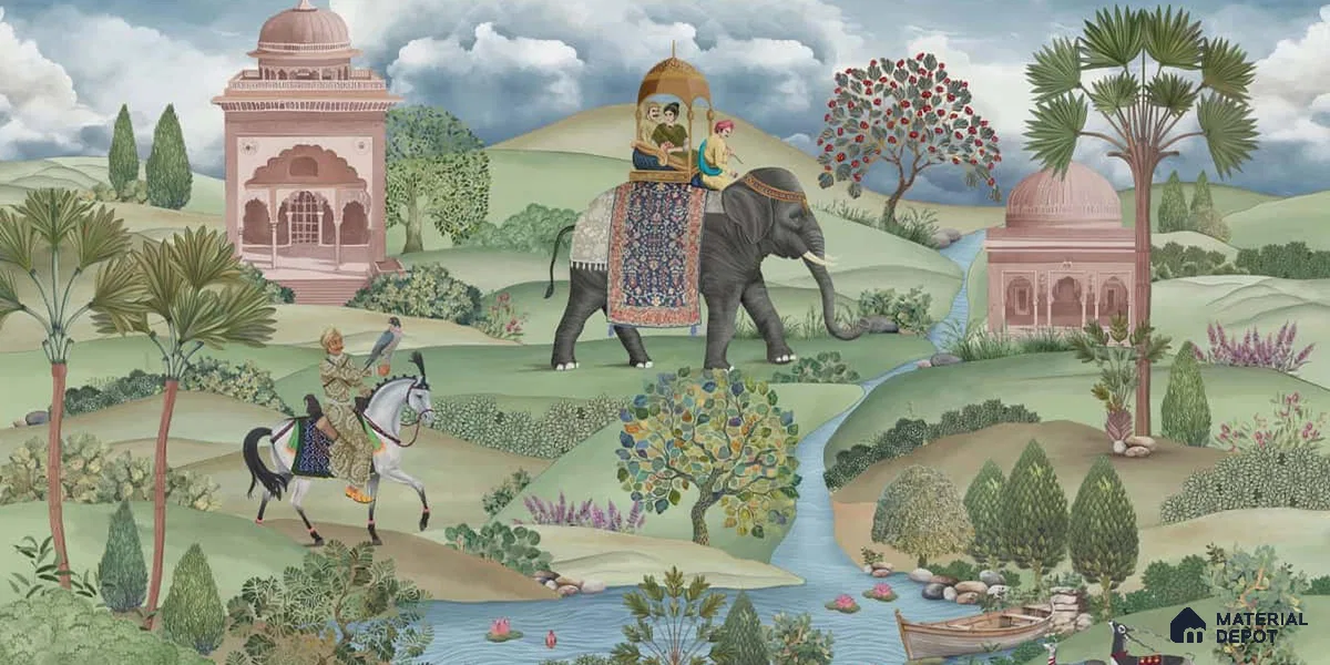 Shaan, Indian Scenic Design Customised Handmade Wallpaper for Rooms