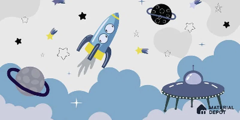 Blue and Grey Space Theme Customized Soft Feel Children Wallpaper