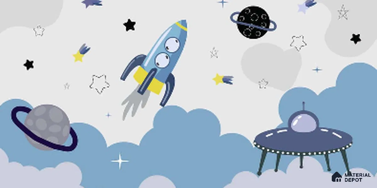 Blue and Grey Space Theme Customized Soft Feel Children Wallpaper