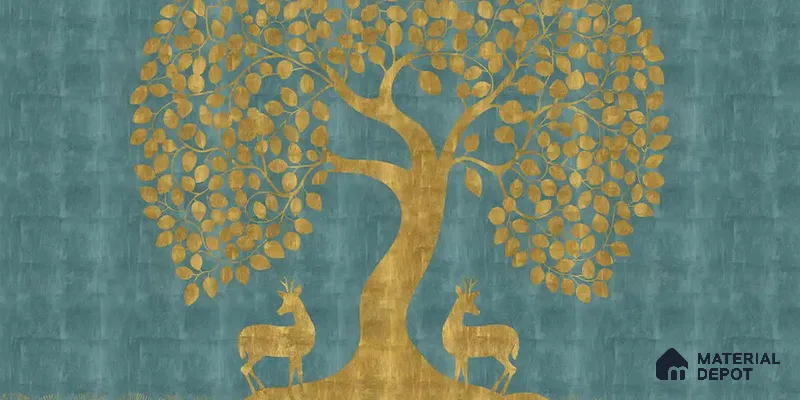 Blue Pichwai Tree of Life Handmade Wallpaper for Pooja and Living Rooms