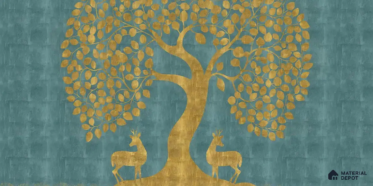Blue Pichwai Tree of Life Handmade Wallpaper for Pooja and Living Rooms