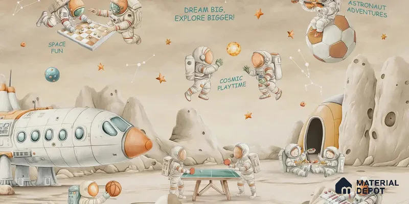 Coffee Bean Cosmic Clubhouse Kids Room Handmade Wallpaper