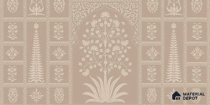 Gul Indian Mughal Art beige Customised Canvas Wallpaper