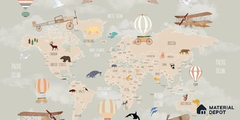 Pastel Kids Bedroom Customised Canvas Wallpaper of World Map