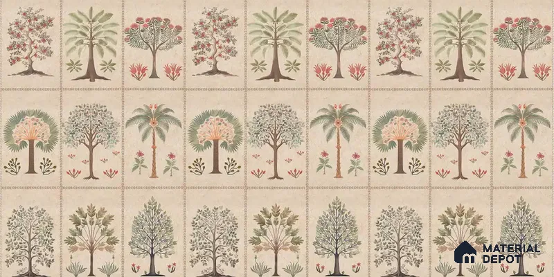 Beige Botanical Bliss Handmade wallpaper Customised for Walls
