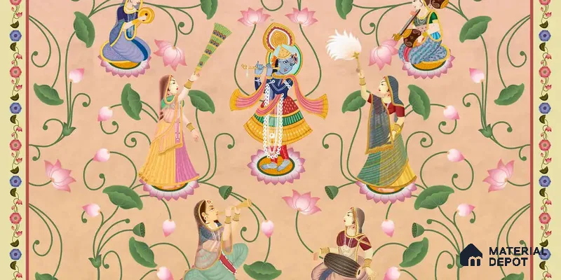 Vrindavan, Krishna and Gopies Canvas Customised Wallpaper