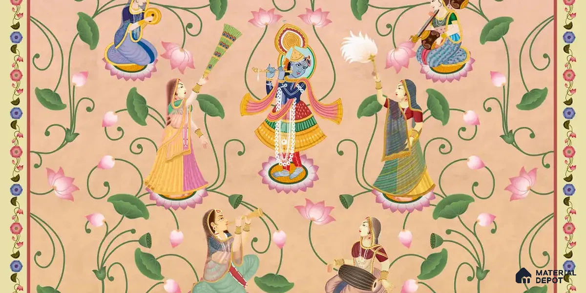 Vrindavan, Krishna and Gopies Soft Feel Customised Wallpaper
