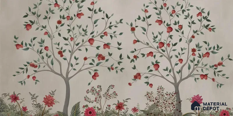 Rang Baag Indian Handmade Wallpaper for Homes | Pomegranate | Customised Size Wallpaper
