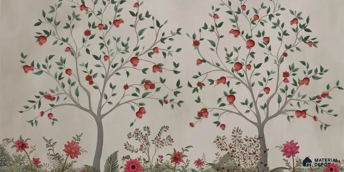 Rang Baag Indian Handmade Wallpaper for Homes | Pomegranate | Customised Size Wallpaper