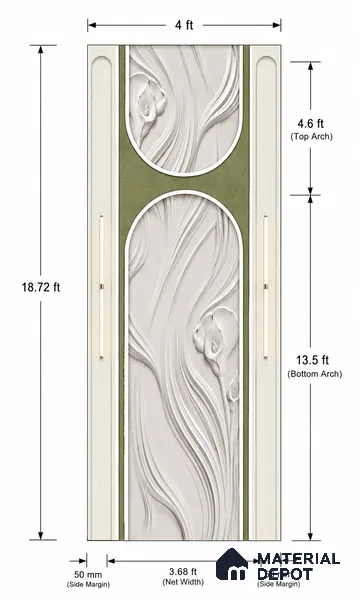 Calla Harmony Wall 18.7 ft x 4 ft CNC Made HDHMR Panel - 50 mm