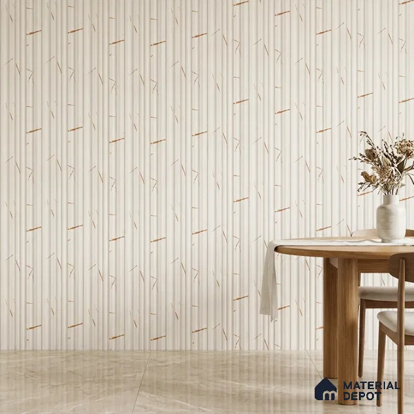 Almond Cream Marble Look PN 03543 9.5 ft x 4.7 inch Charcoal Panel - 12 mm | Suitable for Feature Wall, Living Room & Bedroom | Width is Subjected to 5% Variation