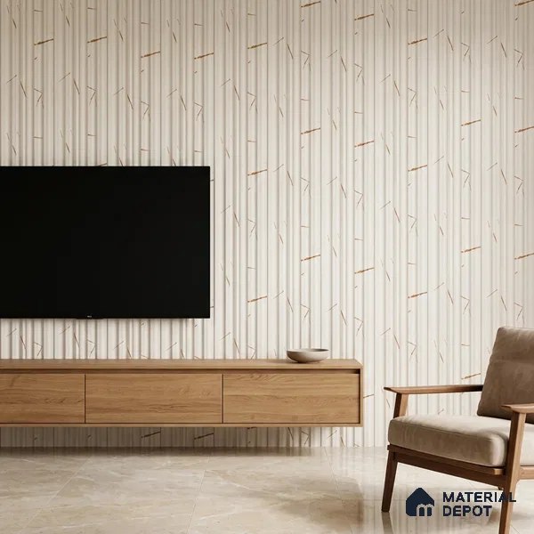 Almond Cream Marble Look PN 03543 9.5 ft x 4.7 inch Charcoal Panel - 12 mm | Suitable for Feature Wall, Living Room & Bedroom | Width is Subjected to 5% Variation