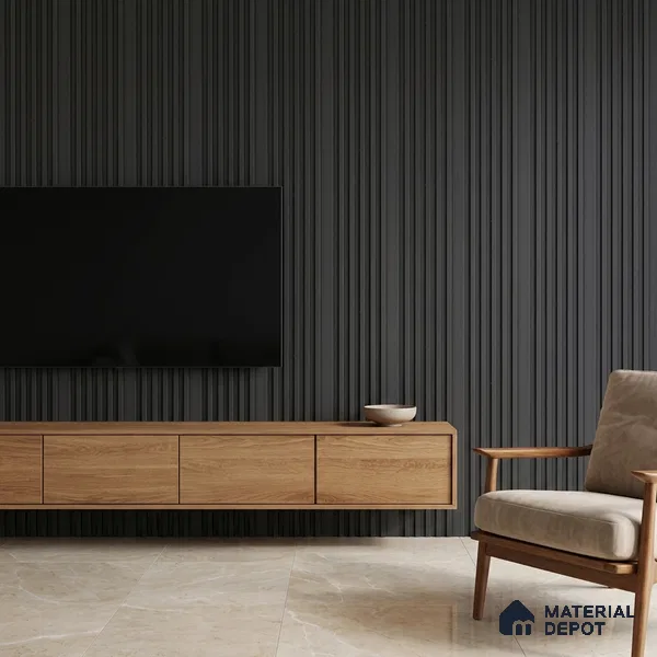 Graphite Black Plain Colour Look PN 05654 8 ft x 4.8 inch Charcoal Panel - 11 mm | Suitable for Feature Wall, TV Unit & Living Room | Width is Subjected to 5% Variation