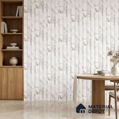 Ivory Pearl Marble Look PN 06086 9.5 ft x 4.6 inch Charcoal Panel - 8 mm | Suitable for Feature Wall, TV Unit & Living Room | Width is Subjected to 5% Variation