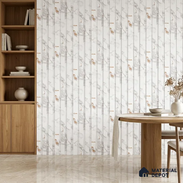 Ivory Pearl Marble Look PN 06086 9.5 ft x 4.6 inch Charcoal Panel - 8 mm | Suitable for Feature Wall, TV Unit & Living Room | Width is Subjected to 5% Variation
