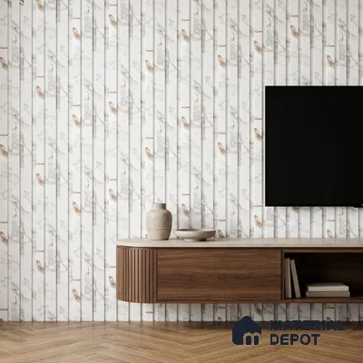 Ivory Pearl Marble Look PN 06086 9.5 ft x 4.6 inch Charcoal Panel - 8 mm | Suitable for Feature Wall, TV Unit & Living Room | Width is Subjected to 5% Variation