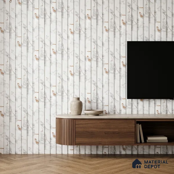 Ivory Pearl Marble Look PN 06086 9.5 ft x 4.6 inch Charcoal Panel - 8 mm | Suitable for Feature Wall, TV Unit & Living Room | Width is Subjected to 5% Variation