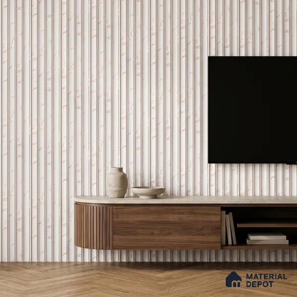 Ivory Beige Marble Look PN 06802 8 ft x 4.9 inch Charcoal Panel - 12 mm | Suitable for Living Room, Bedroom & TV Cabinet | Width is Subjected to 5% Variation