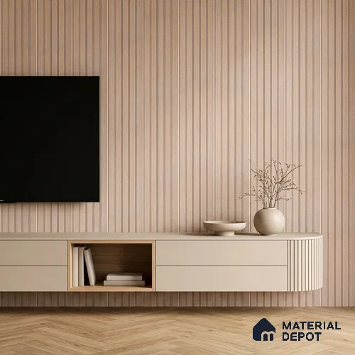 Cappuccino Beige Fabric Look PN 06937 8 ft x 6 inch Charcoal Panel - 6 mm | Suitable for Living Room, Bedroom & TV Cabinet | Width is Subjected to 5% Variation