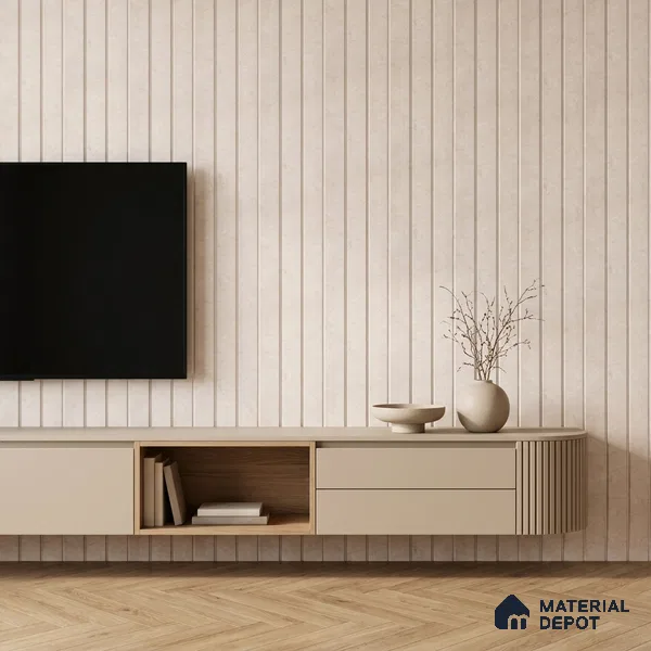 Almond Cream Marble Look PN 07064 9.5 ft x 9.8 inch Charcoal Panel - 10 mm | Suitable for Feature Wall, TV Unit & Living Room | Width is Subjected to 5% Variation