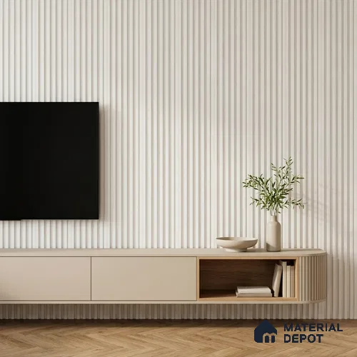 Ivory Beige Plain Colour Look PN 07157 9.5 ft x 4.7 inch Charcoal Panel - 11 mm | Suitable for Feature Wall, TV Unit & Living Room | Width is Subjected to 5% Variation