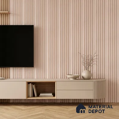 Cappuccino Beige Fabric Look PN 07167 9.5 ft x 4.7 inch Charcoal Panel - 11 mm | Suitable for Feature Wall, TV Unit & Living Room | Width is Subjected to 5% Variation