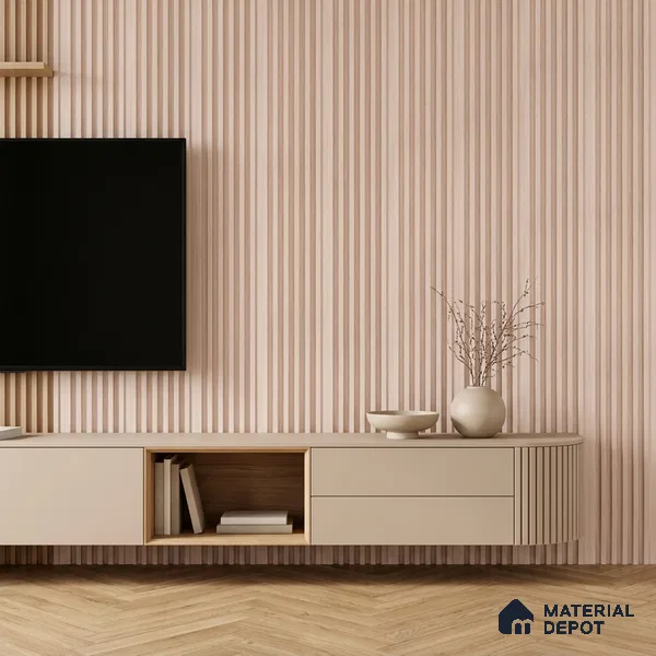 Cappuccino Beige Fabric Look PN 07167 9.5 ft x 4.7 inch Charcoal Panel - 11 mm | Suitable for Feature Wall, TV Unit & Living Room | Width is Subjected to 5% Variation