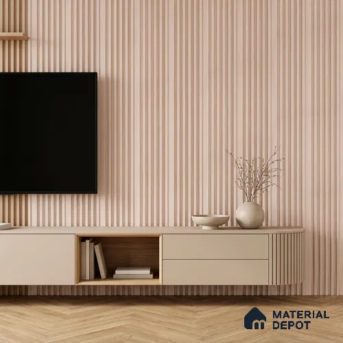 Cappuccino Beige Fabric Look PN 07167 9.5 ft x 4.7 inch Charcoal Panel - 11 mm | Suitable for Feature Wall, TV Unit & Living Room | Width is Subjected to 5% Variation