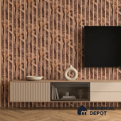Teak Brown Marble Look PN 07455 8 ft x 4.8 inch PVC Panel - 10 mm | Suitable for Living Room, Bedroom & Office | Width is Subjected to 5% Variation
