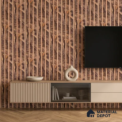 Teak Brown Marble Look PN 07455 8 ft x 4.8 inch PVC Panel - 10 mm | Suitable for Living Room, Bedroom & Office | Width is Subjected to 5% Variation