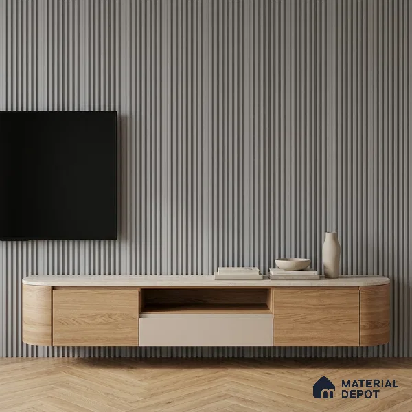 Mist Grey Plain Colour Look PN 07483 8 ft x 4.8 inch PVC Panel - 10 mm | Suitable for Living Room, Bedroom & Office | Width is Subjected to 5% Variation