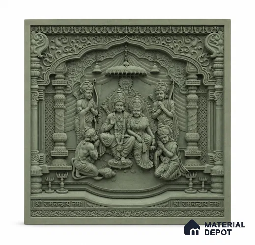 Ram Darbar Ornamental Carved 6 ft x 6 ft CNC Made HDHMR Panel - 50 mm