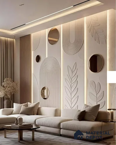 Aura Glow Contemporary 3D Wall 9 ft x 6 ft CNC Made HDHMR Panel - 17 mm